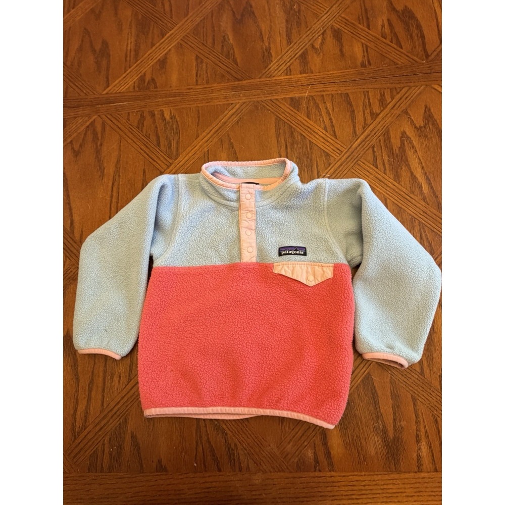 Patagonia Lightweight Synchilla Snap-T Pullover Kids Size 3T Girls Pink/Blue